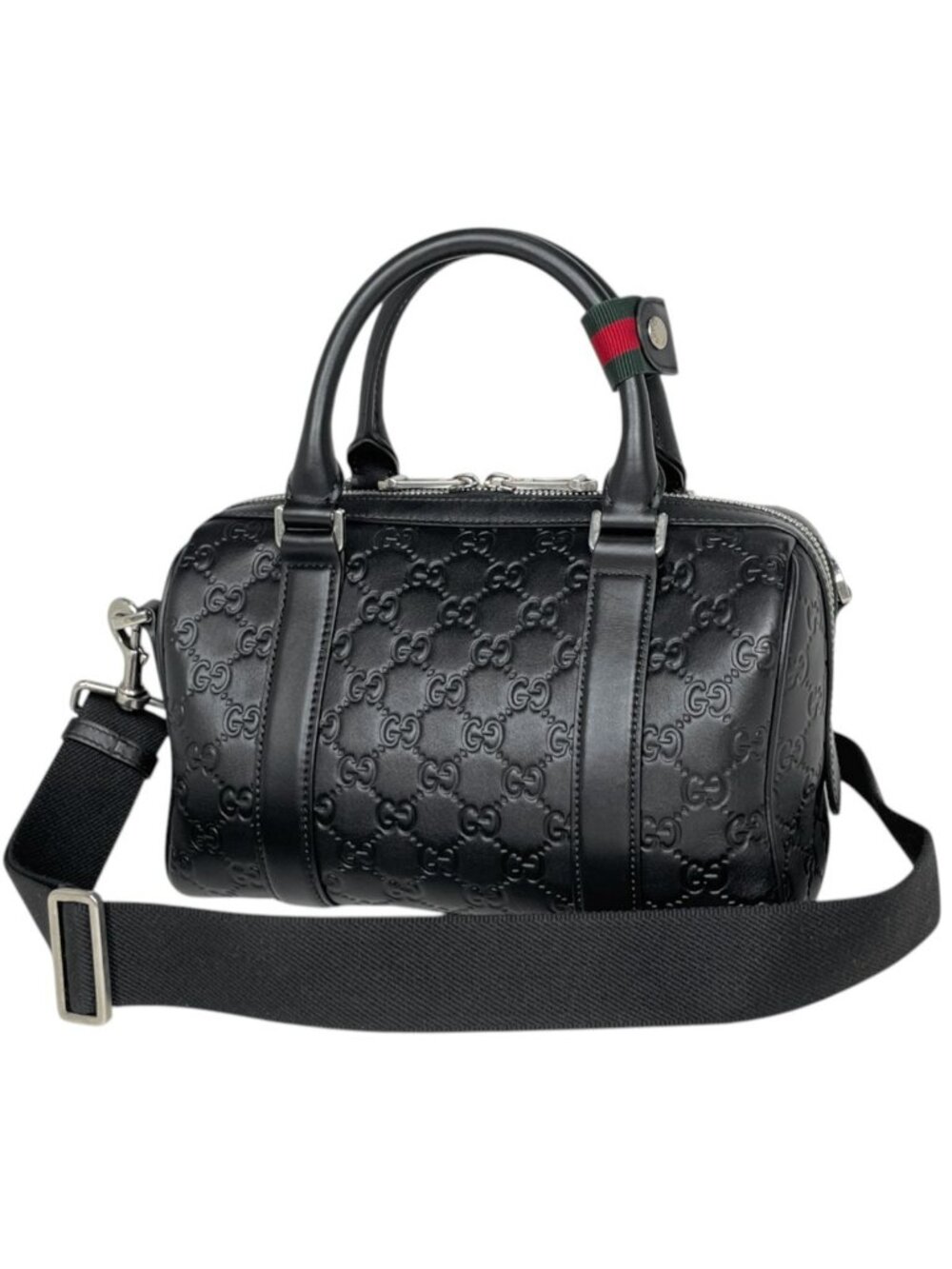 Gucci GG Embossed Small Duffle Handbag 2-Way Smooth Leather Black